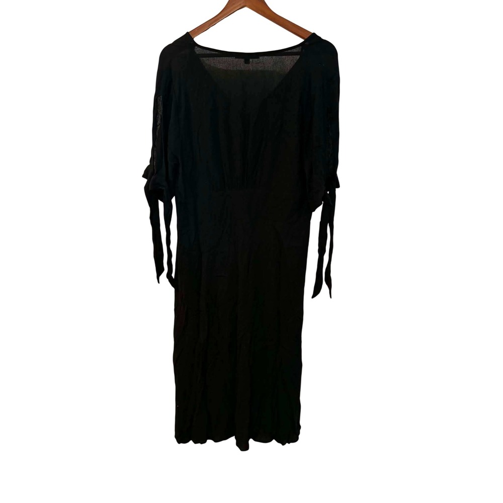 Tiana B Button Front Midi Dress Womens 12 Black Excellent Tie Sleeve V-Neck